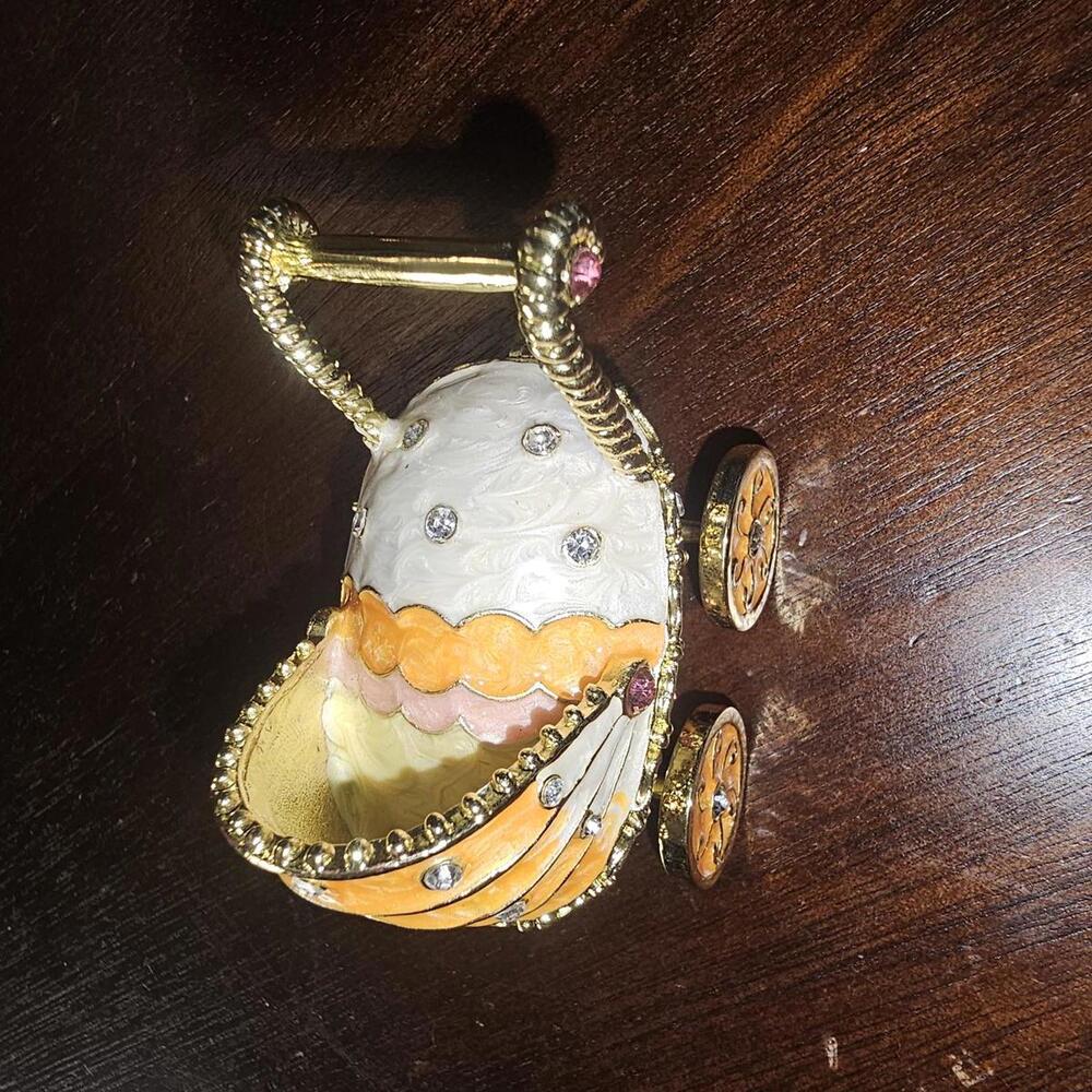 Enamel hinged jeweled trinket box - Baby Stroller Figurine with Rhinestones - Picture 2 of 5